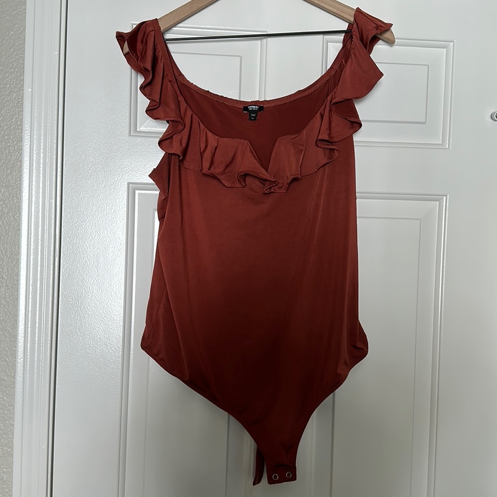 Express Ruffle Neckline body contour bodysuit